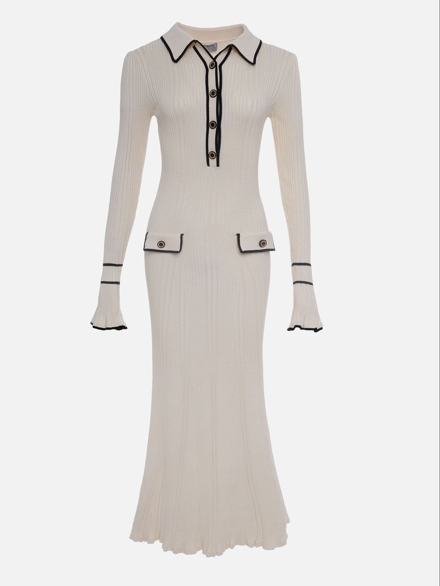 Theodora | Dame Forårs Ribbede Midikjole med Knapper