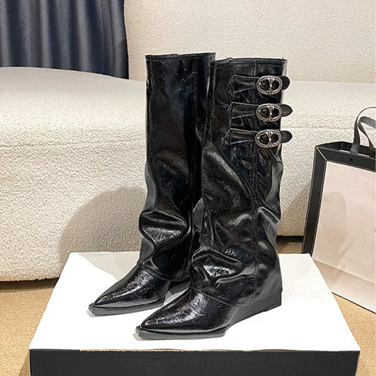 Christella | Dame Læder Lårhøje Støvler med Spænde