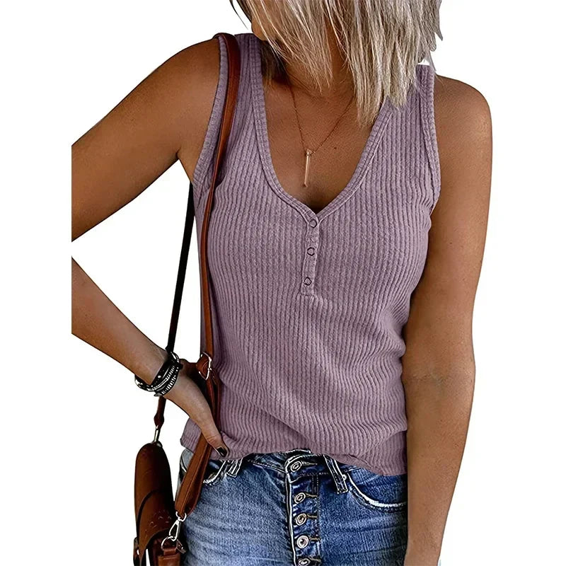 Gisela | Dame Åndbart Ærmeløst Sommertop Med V-Hals