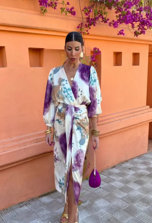 Rasmine | Elegant Batikfarvet Draperet Kjole