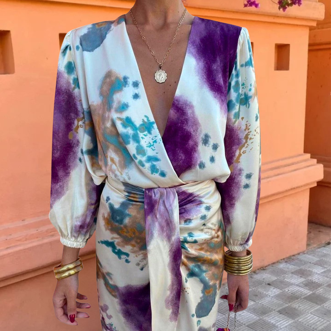 Rasmine | Elegant Batikfarvet Draperet Kjole