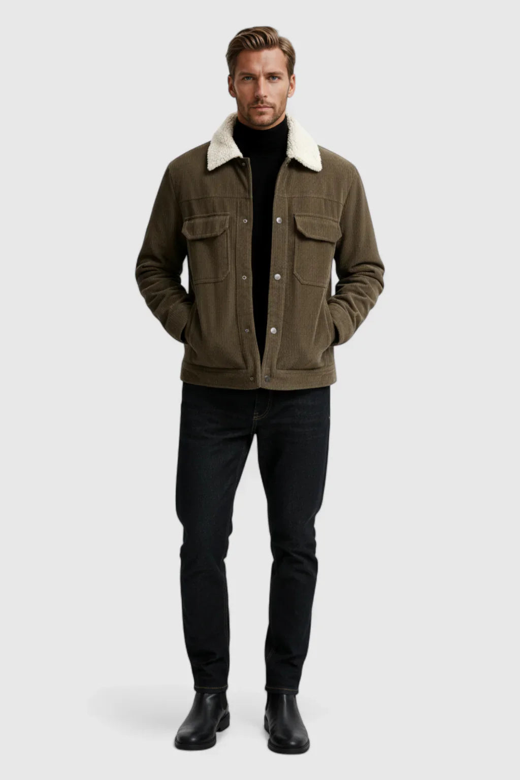 Viktor | Eksklusiv Fløjlsjakke Med Sherpa Krave