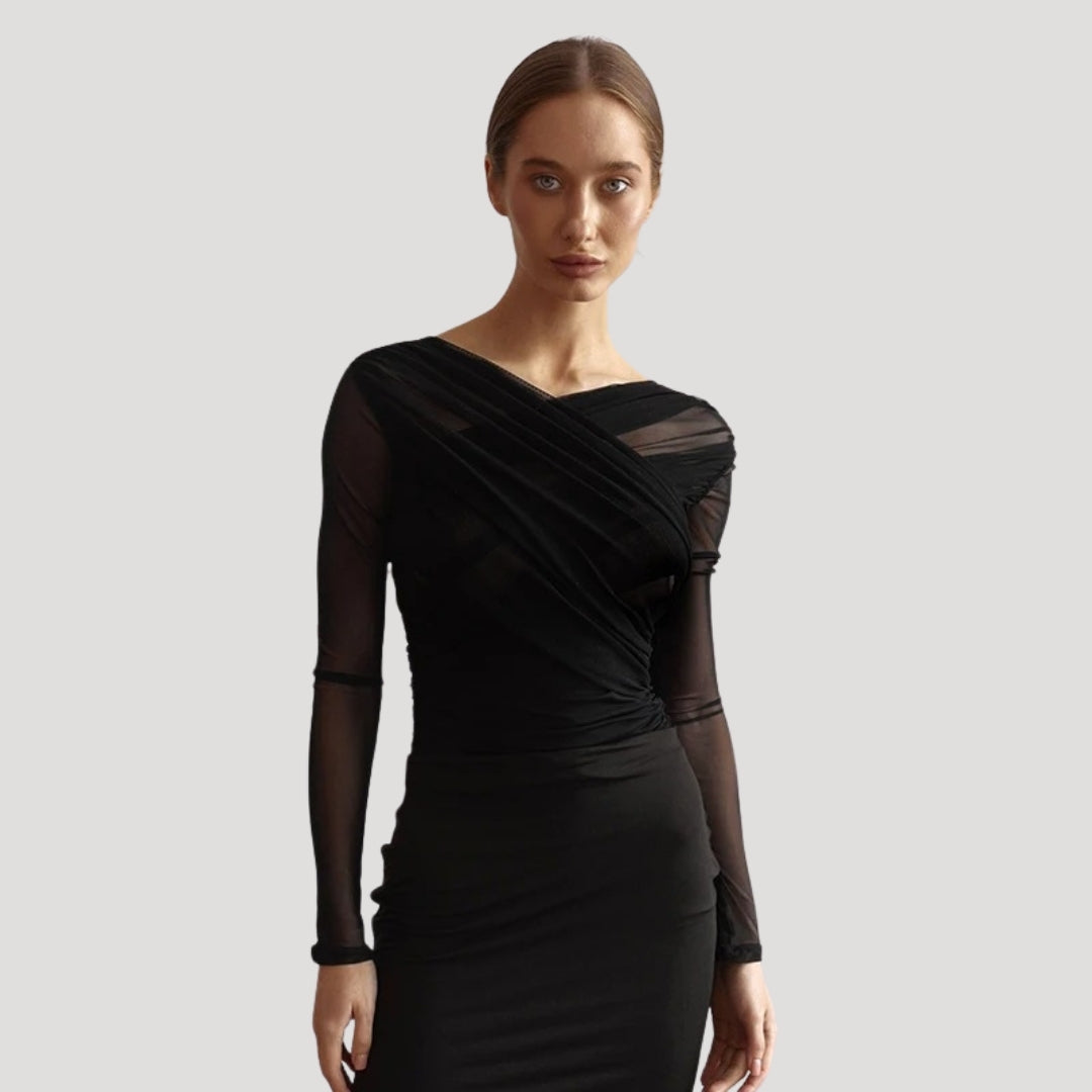 Emilie | Dame Forårs Transparent Slå-om Top med Lange Ærmer