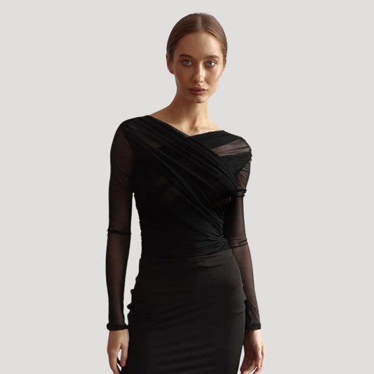 Emilie | Dame Forårs Transparent Slå-om Top med Lange Ærmer