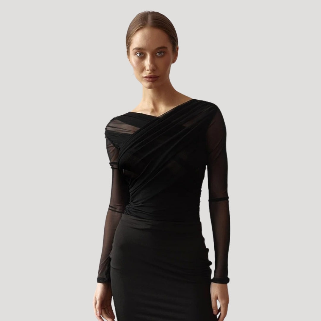 Emilie | Dame Forårs Transparent Slå-om Top med Lange Ærmer