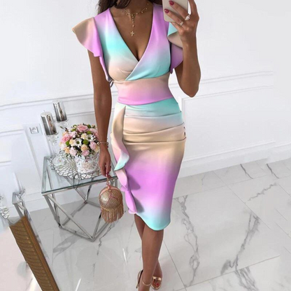 Anita | Kvinders Blomstret Bodycon Midikjole med V-hals