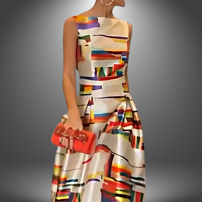 Ellen | Dame Elegant Colorblock Maxi Kjole