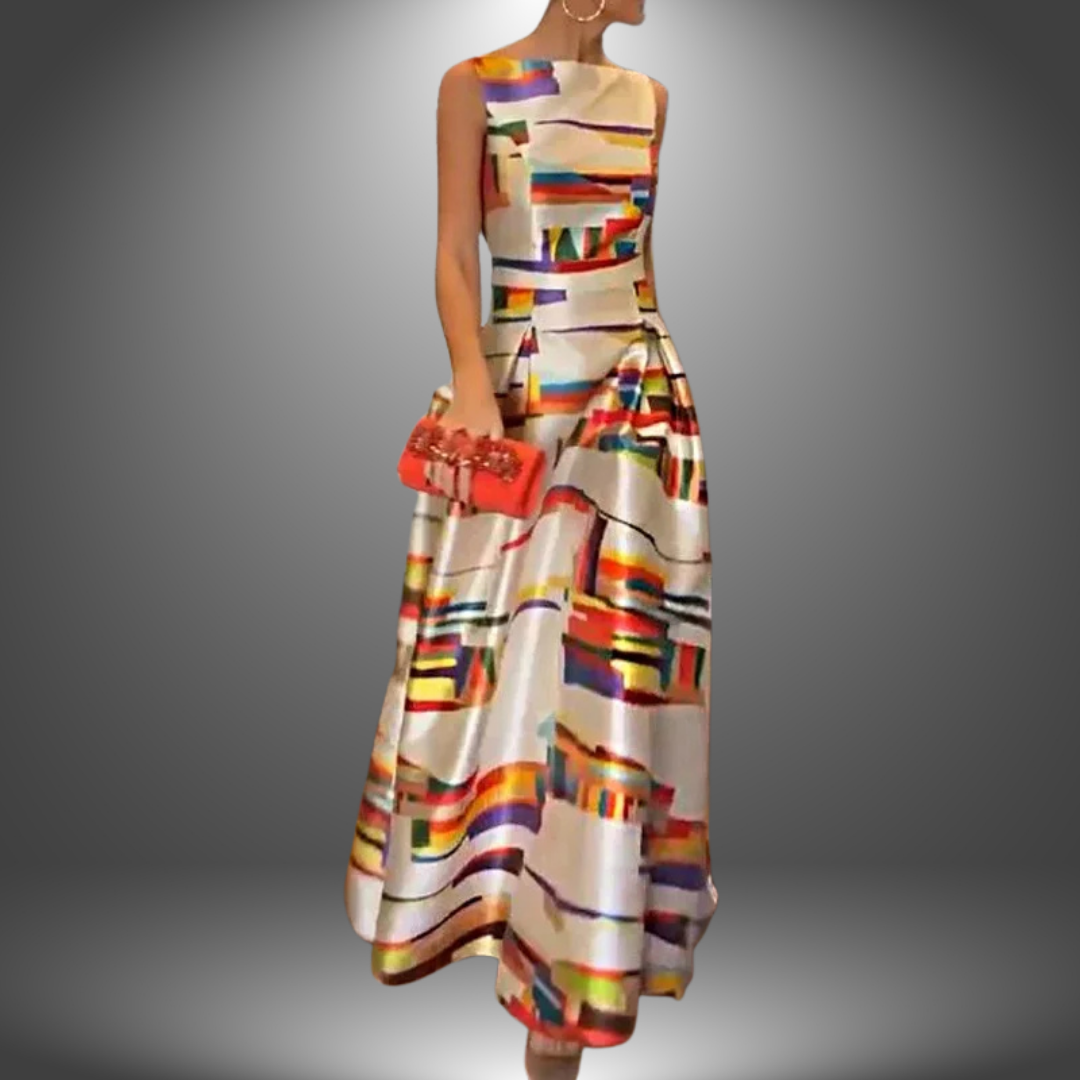 Ellen | Dame Elegant Colorblock Maxi Kjole