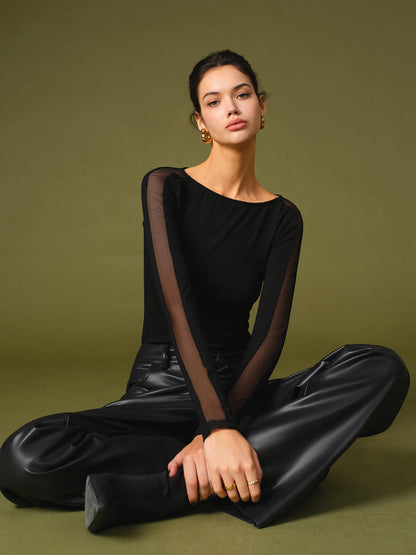 Berit | Abigail Dame Forårs Mesh Ærme T-Shirt