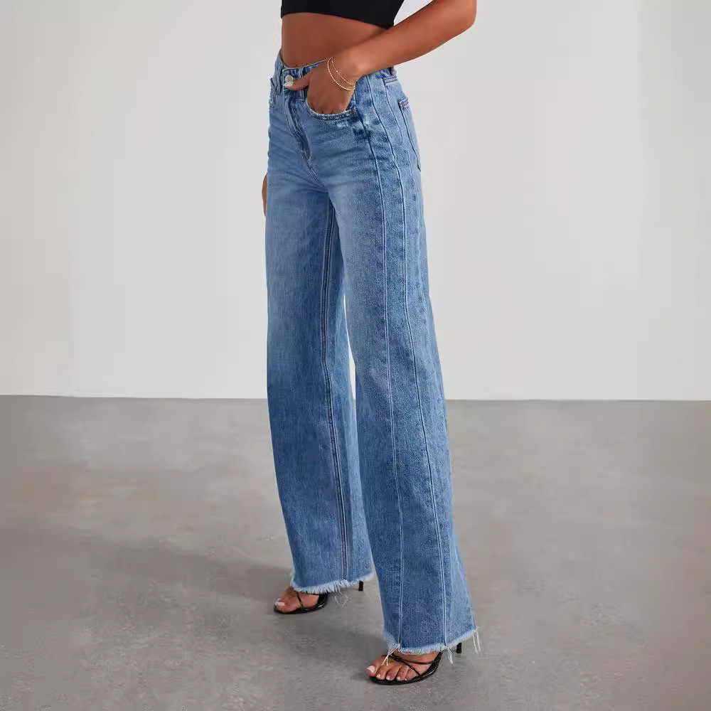 Juliane | Vintage Vaskede Jeans med Brede Ben og Lige Pasform