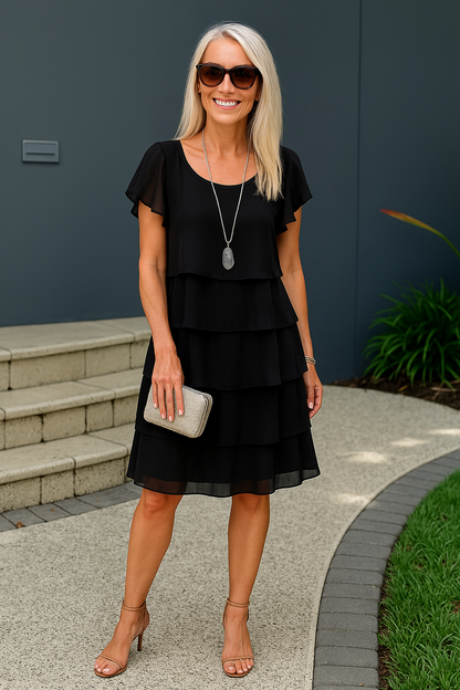 Norina | Kvinders Lagdelt Midi Kjole med Korte Ærmer