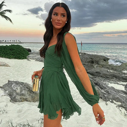 Rasmine | Dame Sommer Minikjole med Lange Ærmer