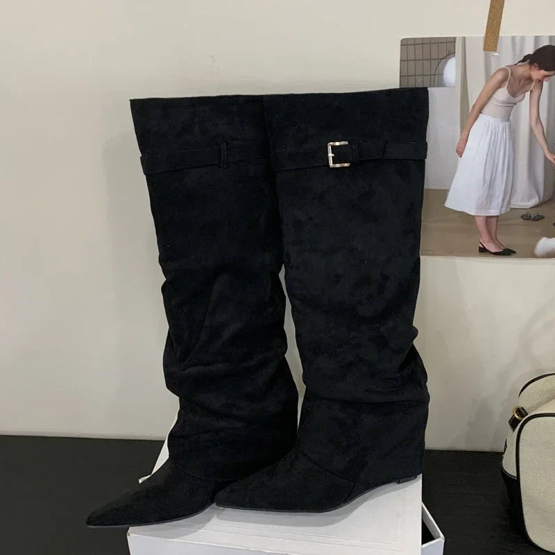 Birthe | Dame Læder Lårhøje Støvler med Spænde