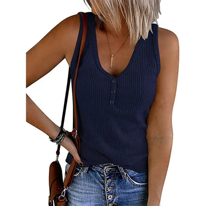 Gisela | Dame Åndbart Ærmeløst Sommertop Med V-Hals