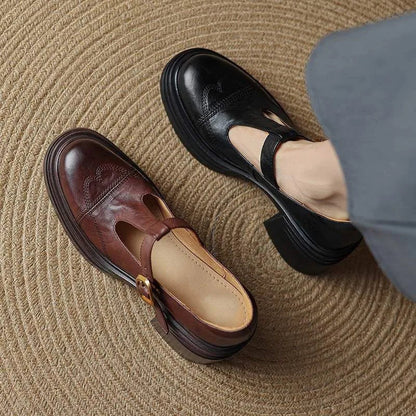 Thora | Klassiske Dame Læder T-rem Sko