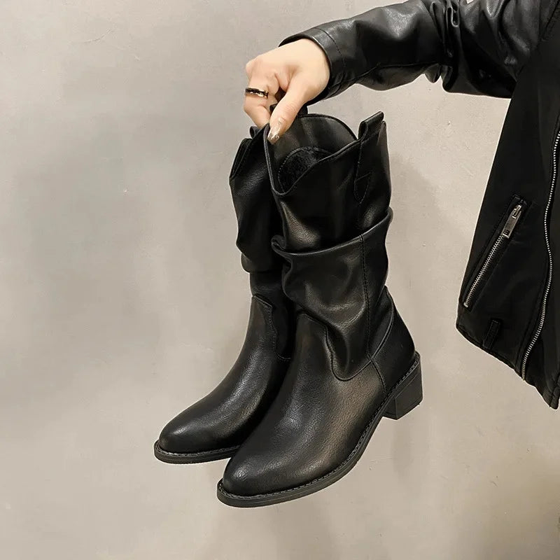 Lovise | Dame Læder Knæhøje Støvler med Hæle