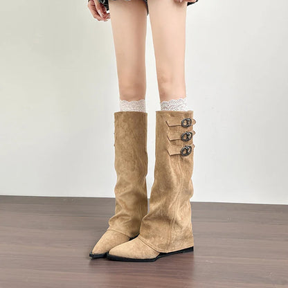 Christella | Dame Læder Lårhøje Støvler med Spænde