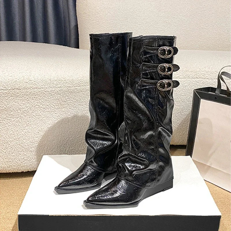 Christella | Dame Læder Lårhøje Støvler med Spænde