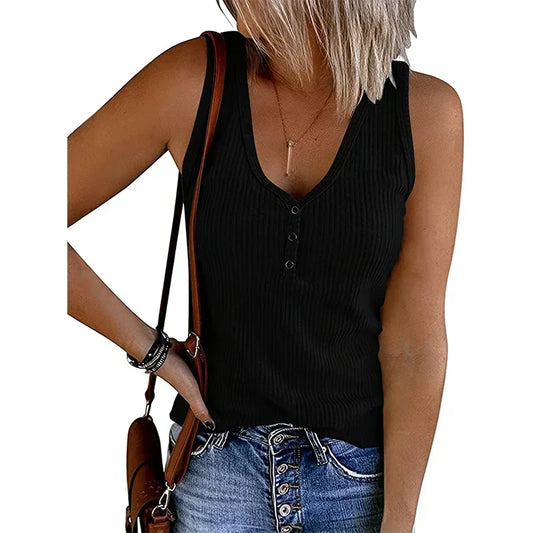 Gisela | Dame Åndbart Ærmeløst Sommertop Med V-Hals