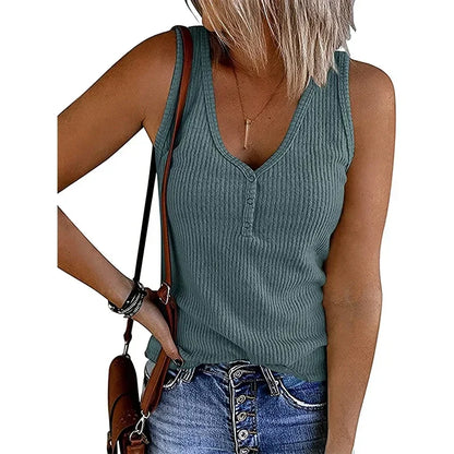 Gisela | Dame Åndbart Ærmeløst Sommertop Med V-Hals