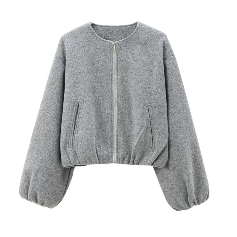 Sassa | Kvinders Cropped Zip-Up Ballonærme Jakke
