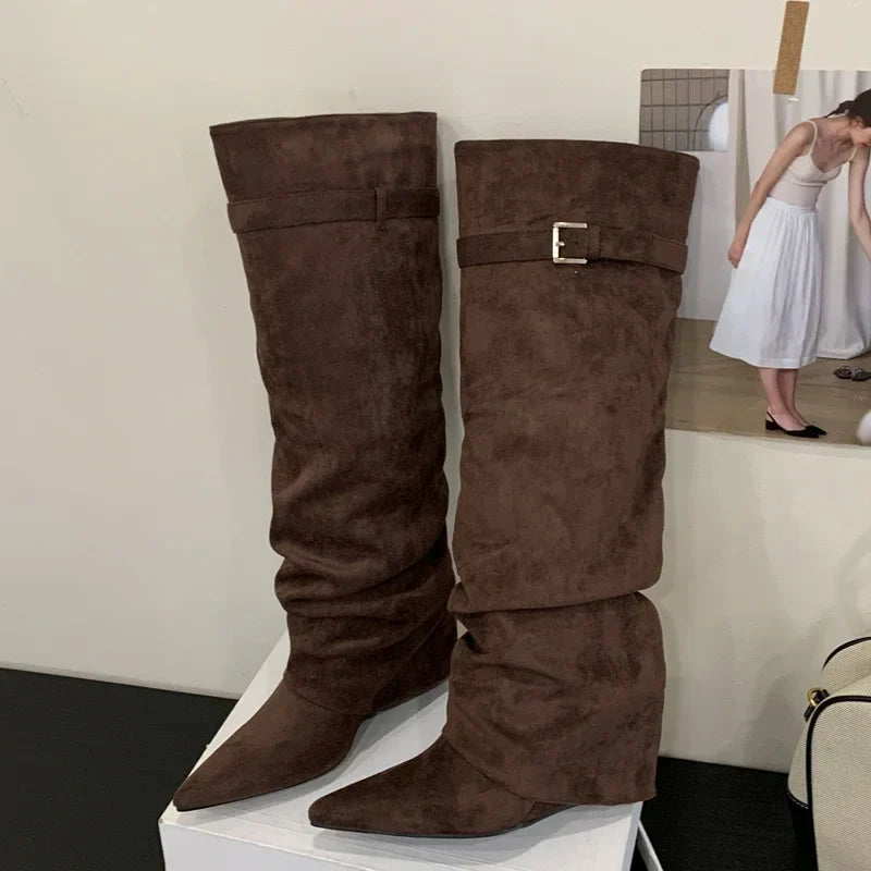 Birthe | Dame Læder Lårhøje Støvler med Spænde