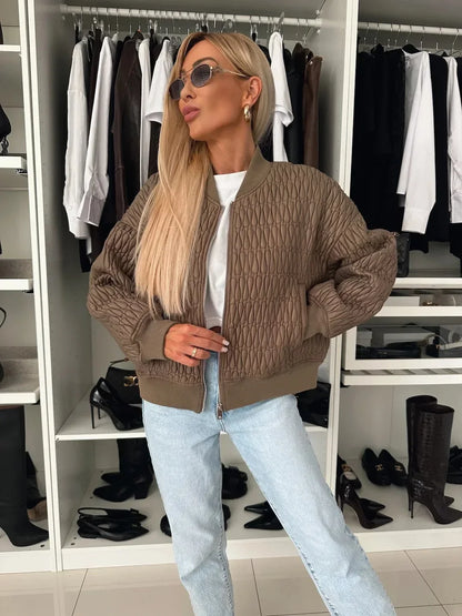 Johanne | Kvinders Stilfulde Vatteret Bomberjakke med Ribkant