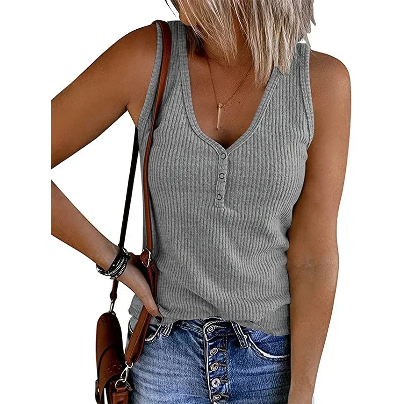 Gisela | Dame Åndbart Ærmeløst Sommertop Med V-Hals