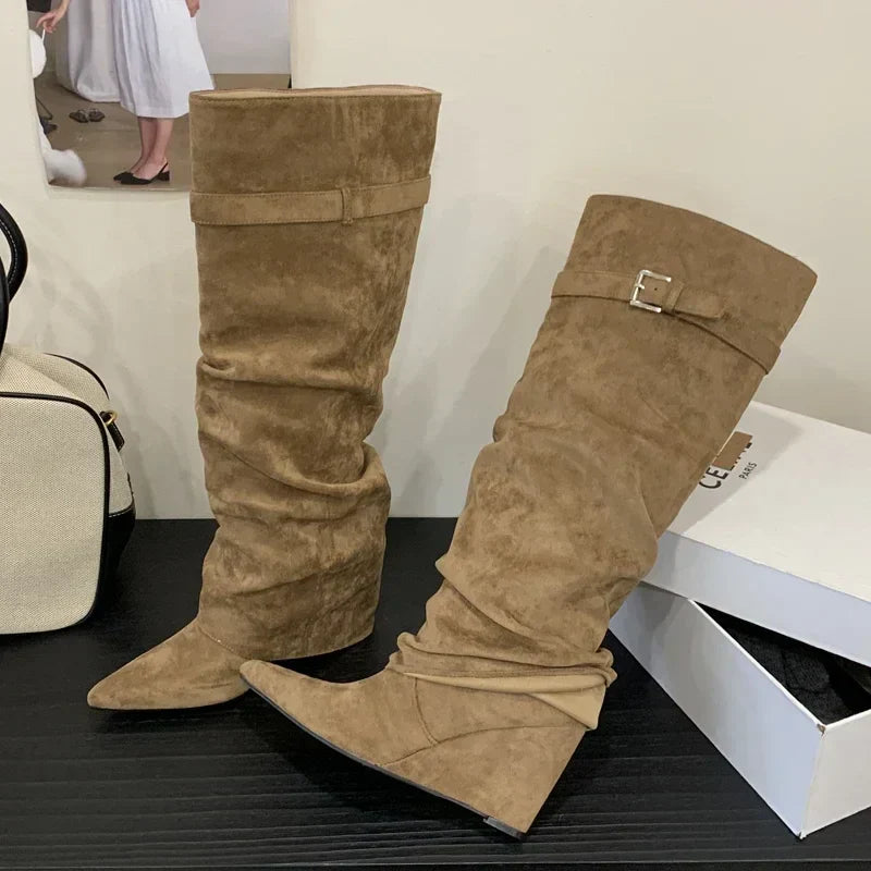 Birthe | Dame Læder Lårhøje Støvler med Spænde