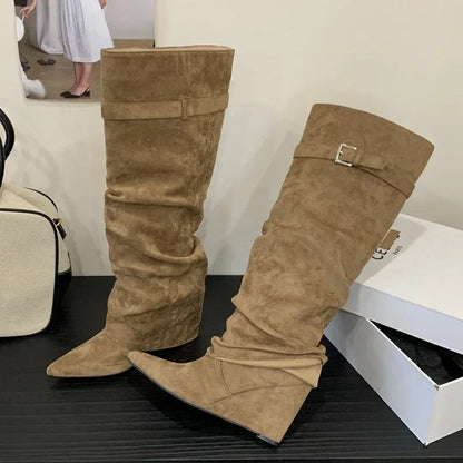 Birthe | Dame Læder Lårhøje Støvler med Spænde