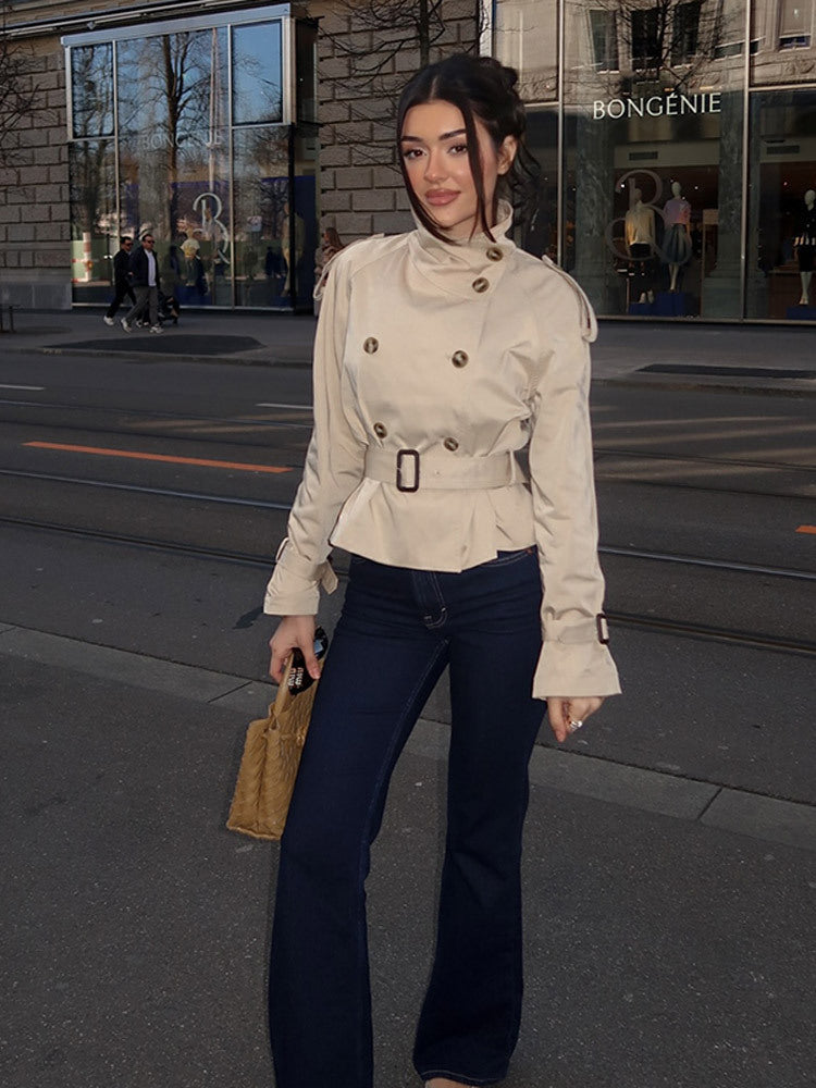 Berit | Dame Vinter Dobbeltradet Trenchjakke med Bælte