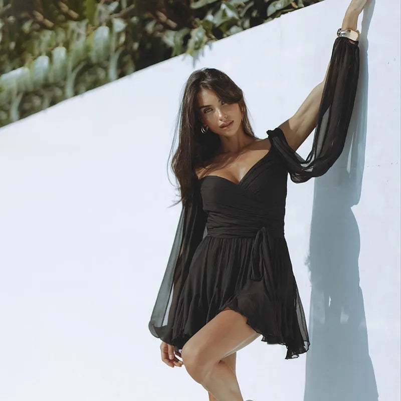 Rasmine | Dame Sommer Minikjole med Lange Ærmer