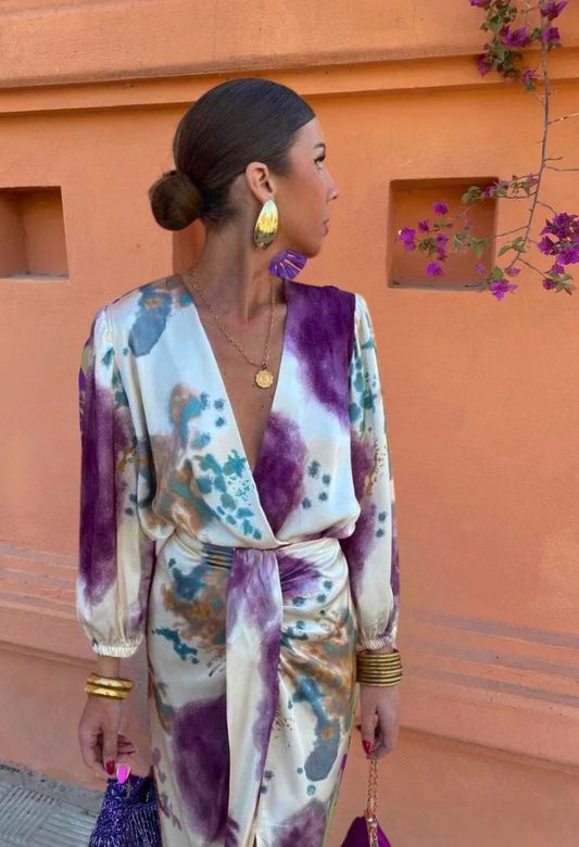 Rasmine | Elegant Batikfarvet Draperet Kjole