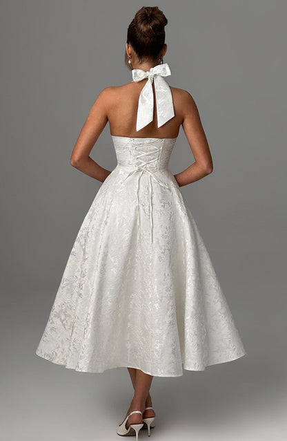 Ronja | Dame Halter Midi Kjole til Bryllupsgæst