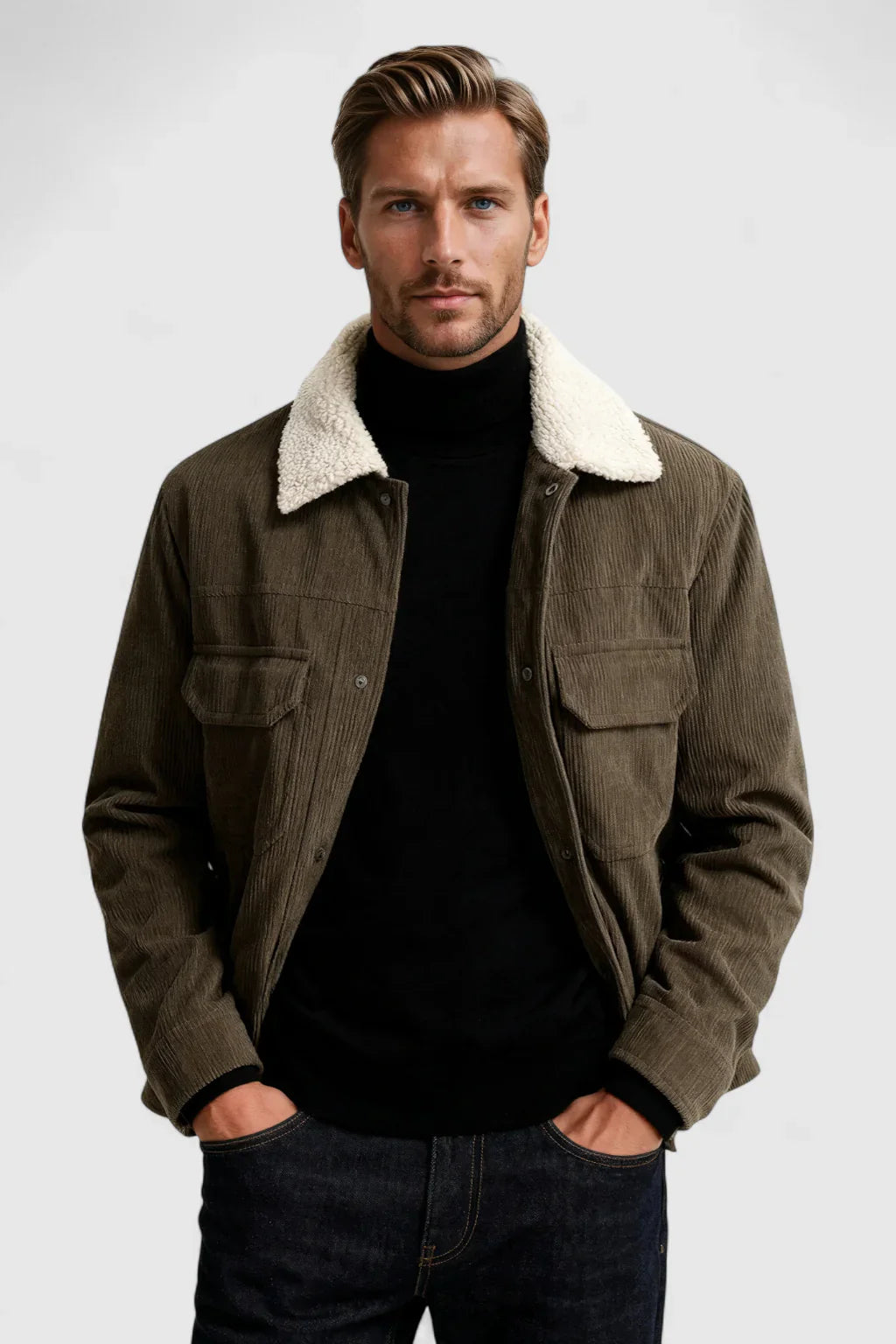 Viktor | Eksklusiv Fløjlsjakke Med Sherpa Krave