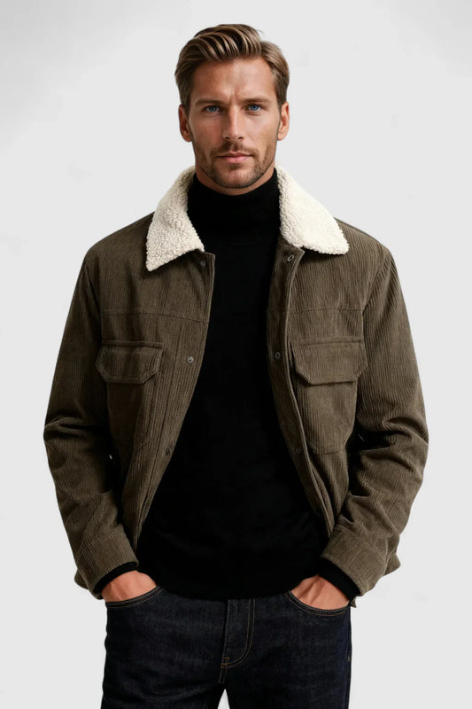 Viktor | Eksklusiv Fløjlsjakke Med Sherpa Krave